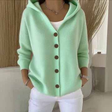 Hooded Button-Front Knit Cardigan