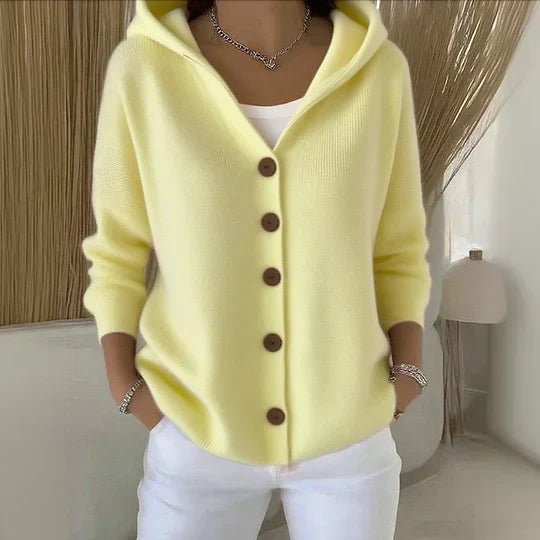 Hooded Button-Front Knit Cardigan