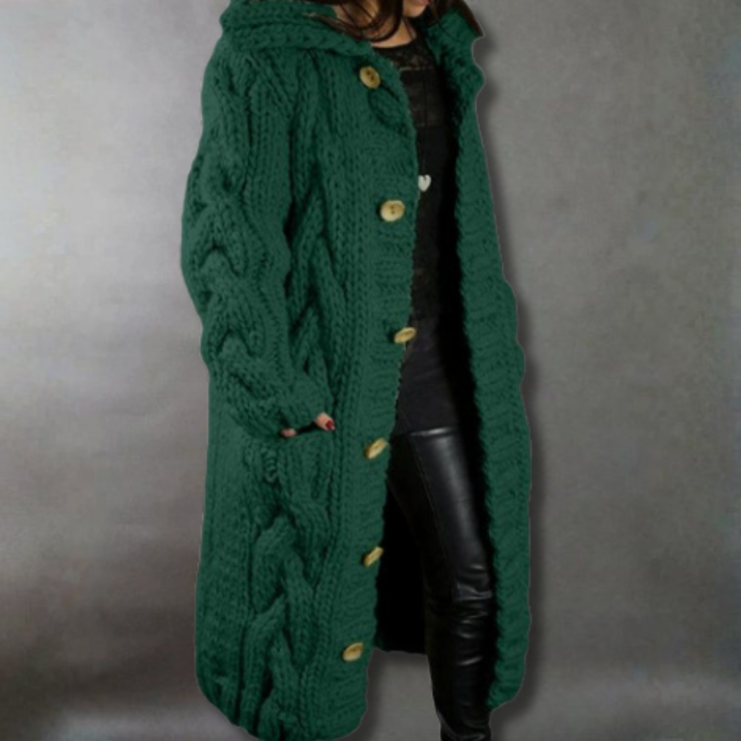 Hooded Cable Knit Longline Coat