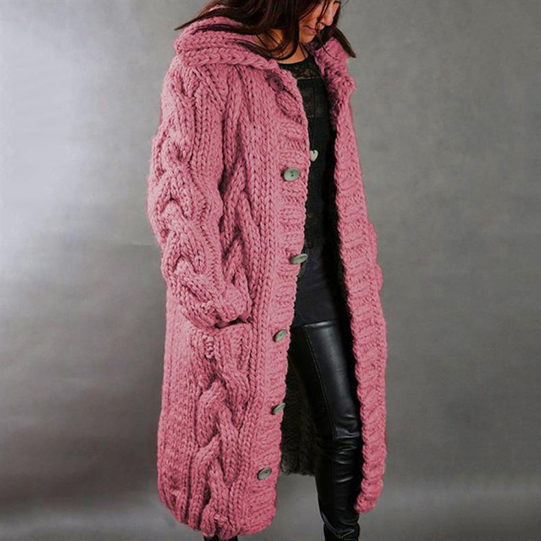 Hooded Cable Knit Longline Coat