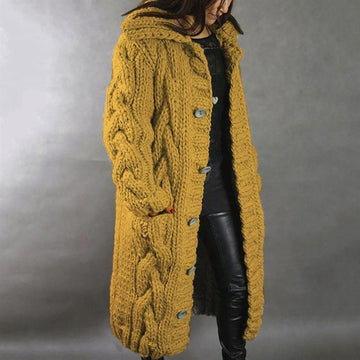 Hooded Cable Knit Longline Coat
