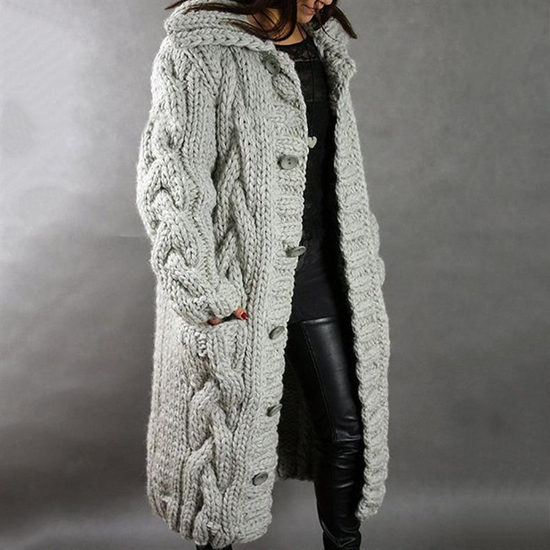 Hooded Cable Knit Longline Coat