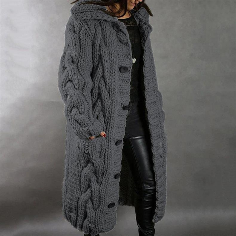 Hooded Cable Knit Longline Coat