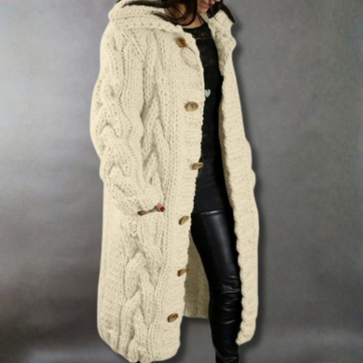 Hooded Cable Knit Longline Coat