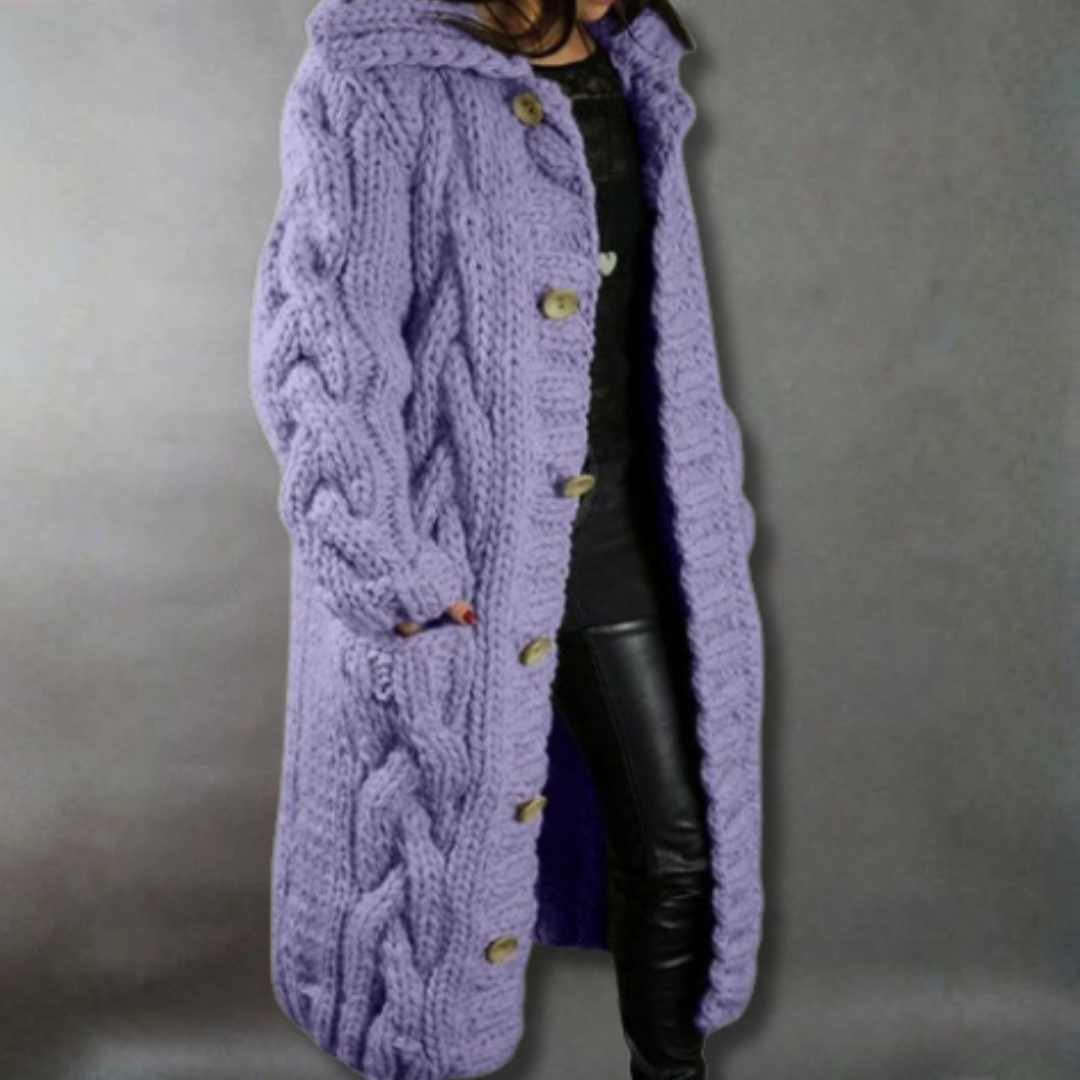 Hooded Cable Knit Longline Coat