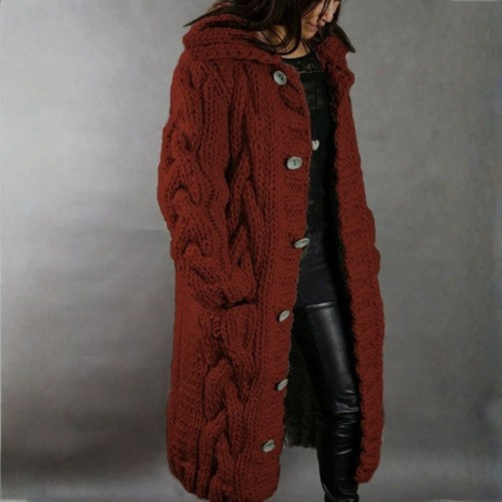 Hooded Cable Knit Longline Coat