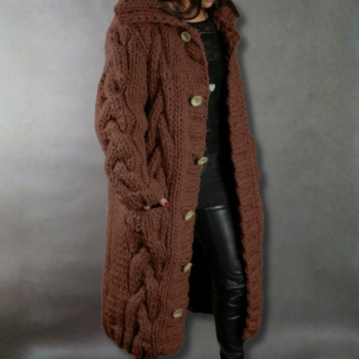 Hooded Cable Knit Longline Coat