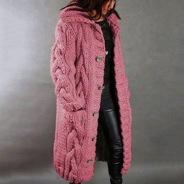 Hooded Cable Knit Longline Coat