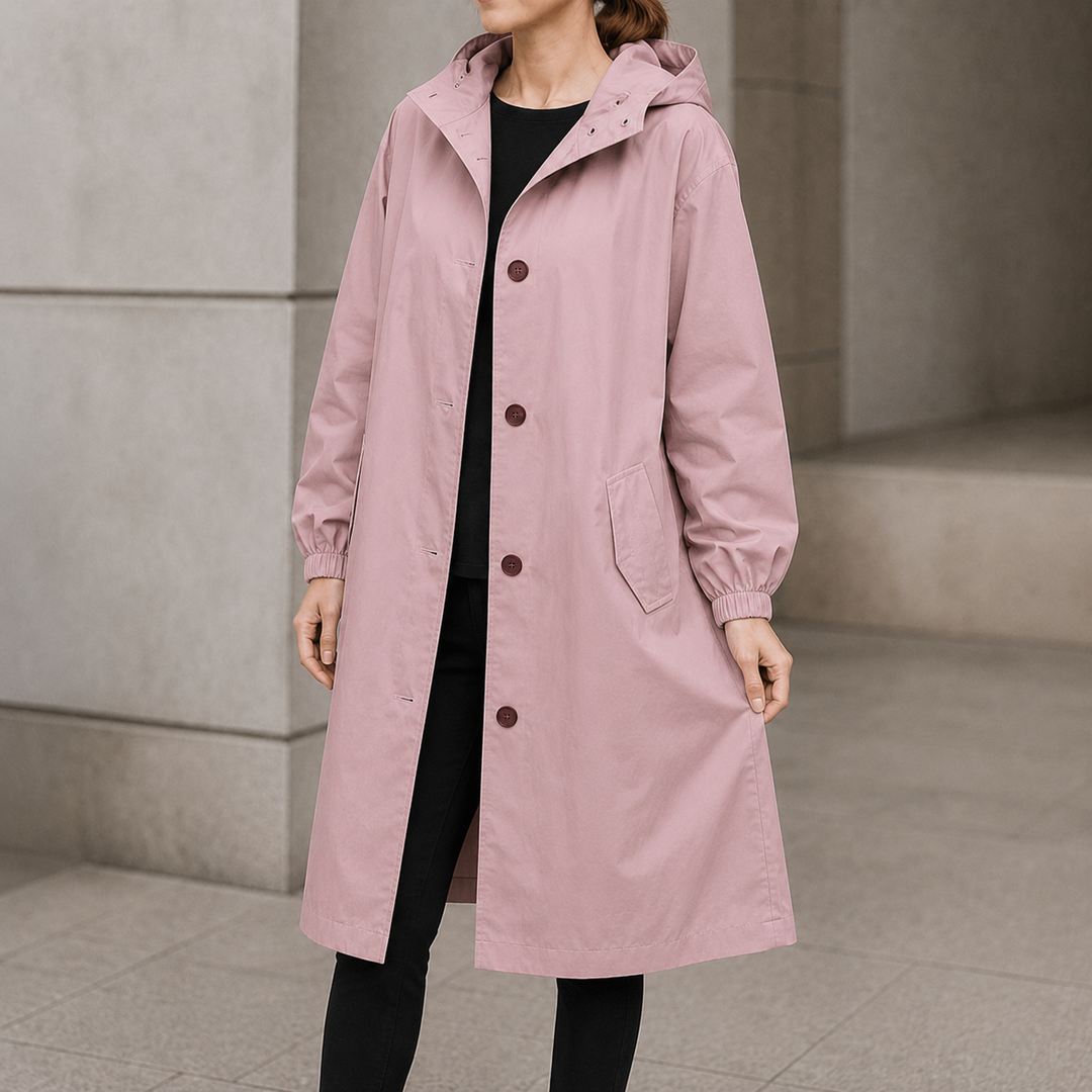 Dusty pink hooded longline button front coat