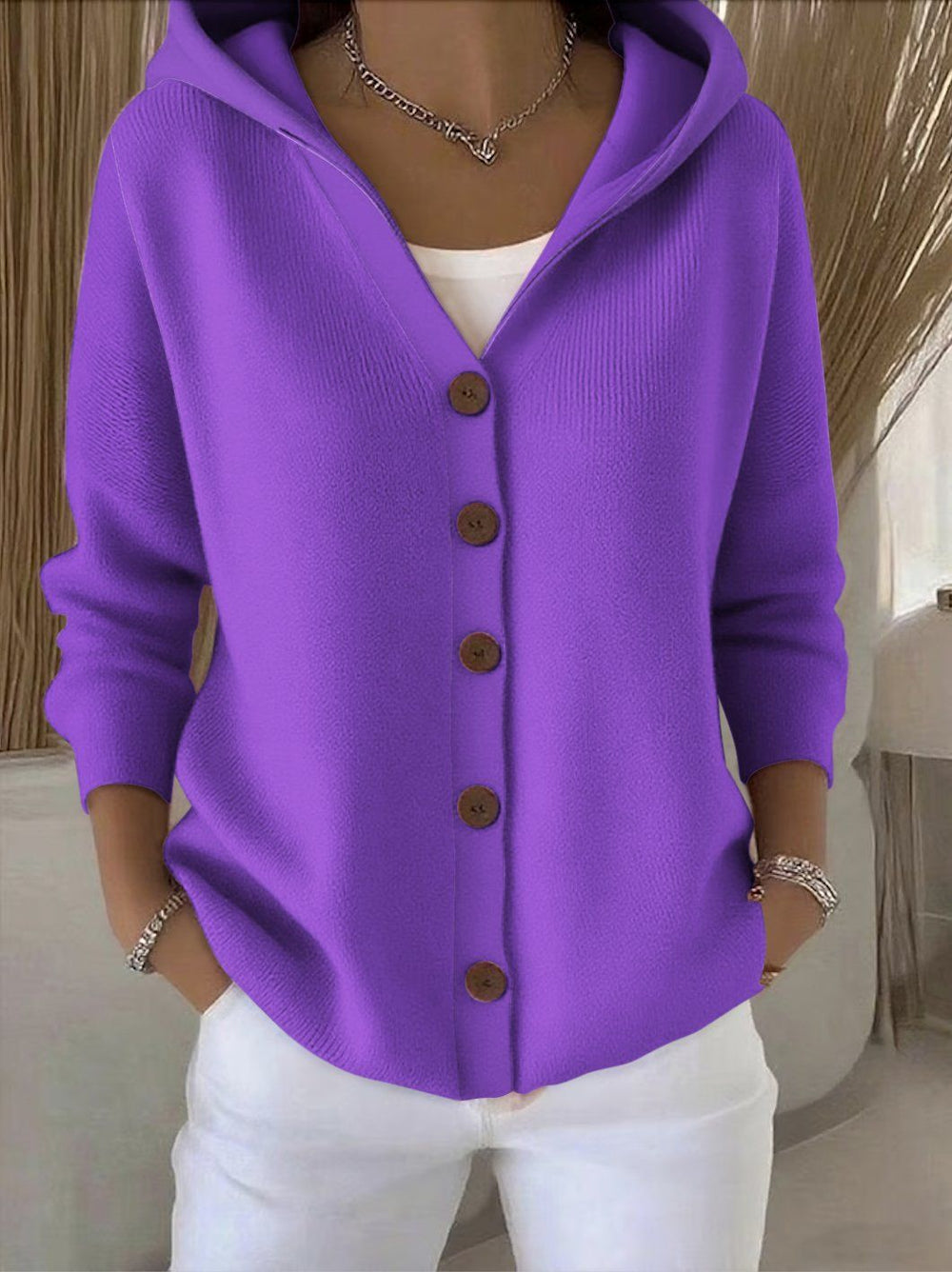Hooded Patchwork Knit Cardigan