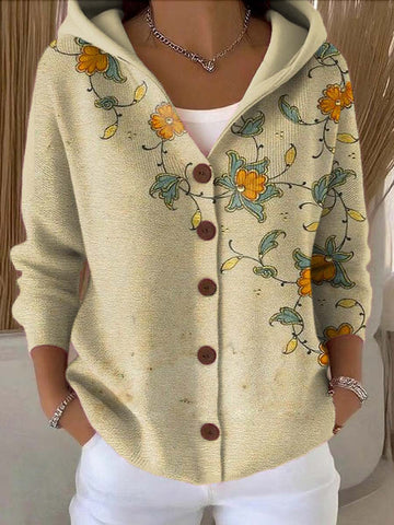 Hooded Patchwork Knit Cardigan