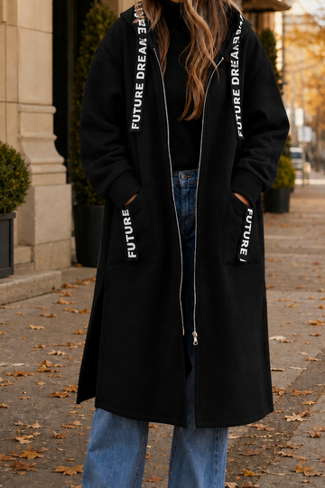 Knee Length Hooded Zip Sweatshirt Coat