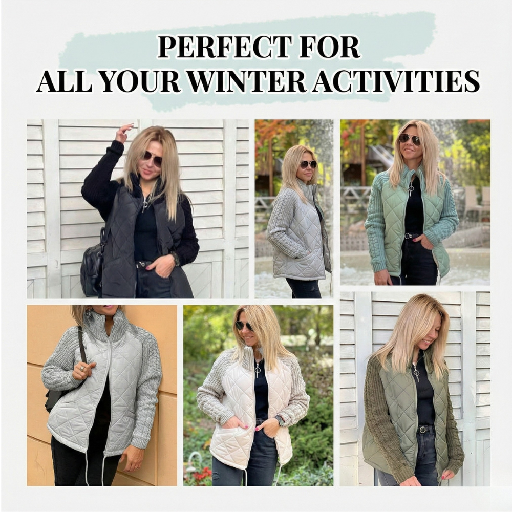 Feature panel showing the quilted jacket worn in six winter looks