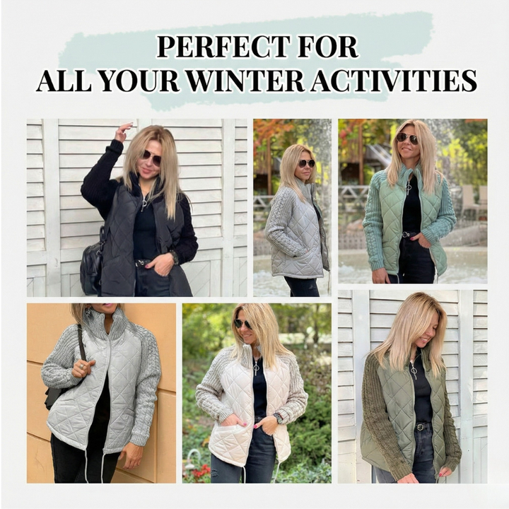 Feature panel showing the quilted jacket worn in six winter looks