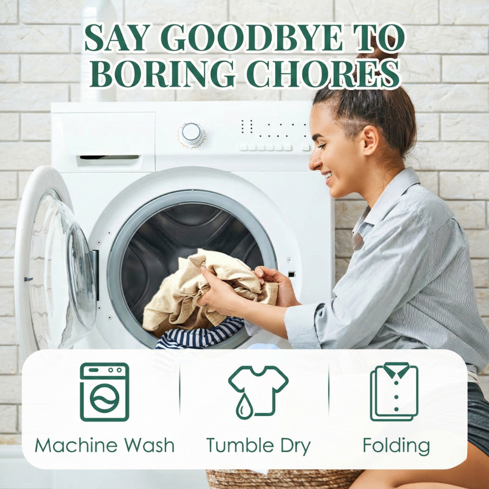 Feature panel showing the jacket is machine washable and tumble dry safe