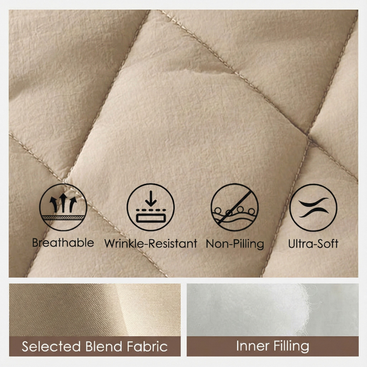 Feature panel showing the quilted fabric and inner filling