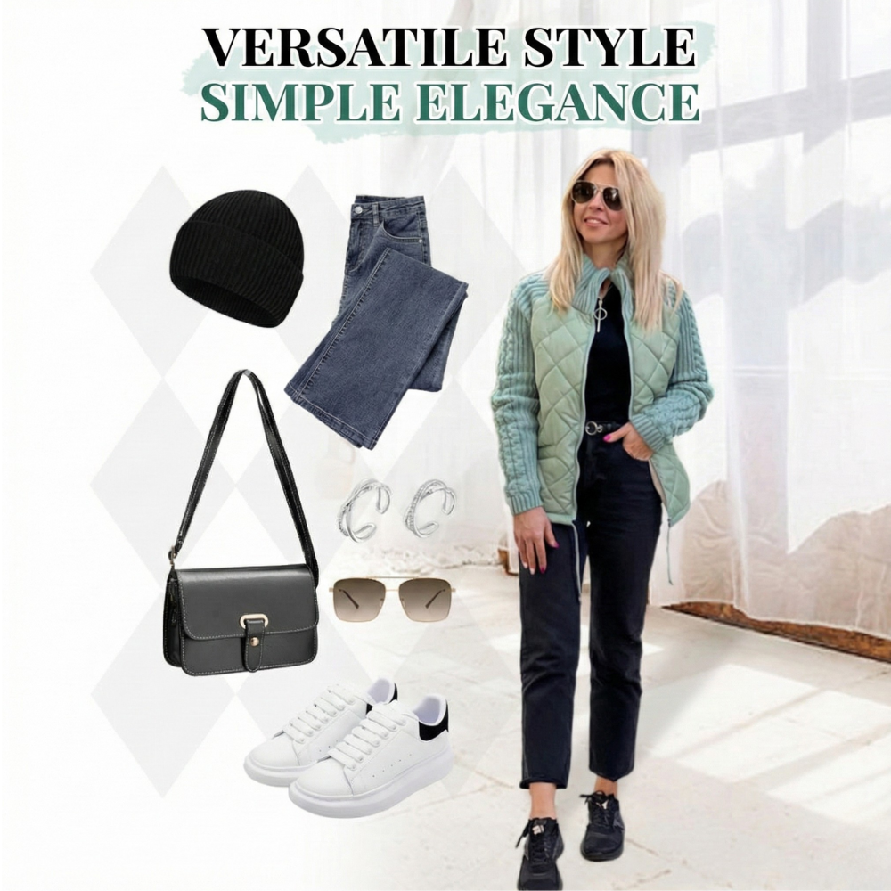 Feature panel styling the quilted jacket with jeans and trainers