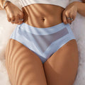 Pale blue briefs with a sheer mesh front panel