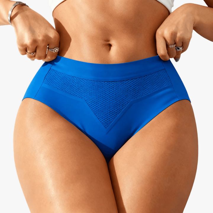 Cobalt briefs with a perforated quick-dry front panel