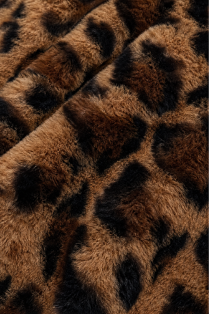 Close up of the soft leopard print faux fur pile