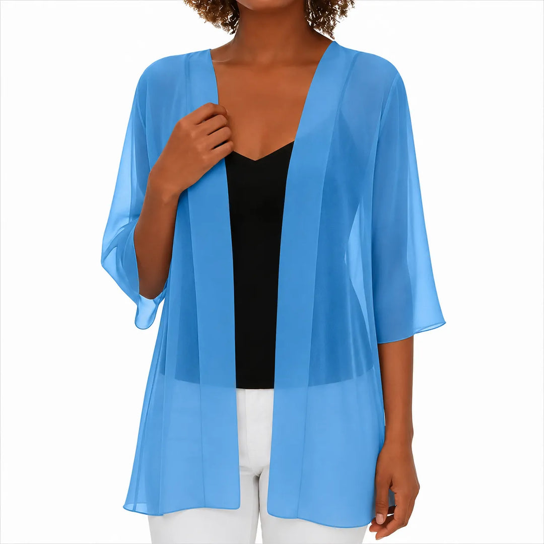 Blue lightweight chiffon open front cardigan