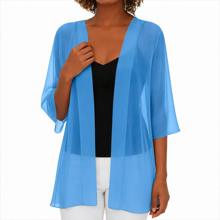 Blue lightweight chiffon open front cardigan