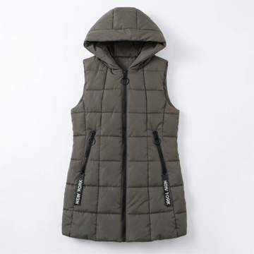 Long Quilted Hooded Puffer Vest