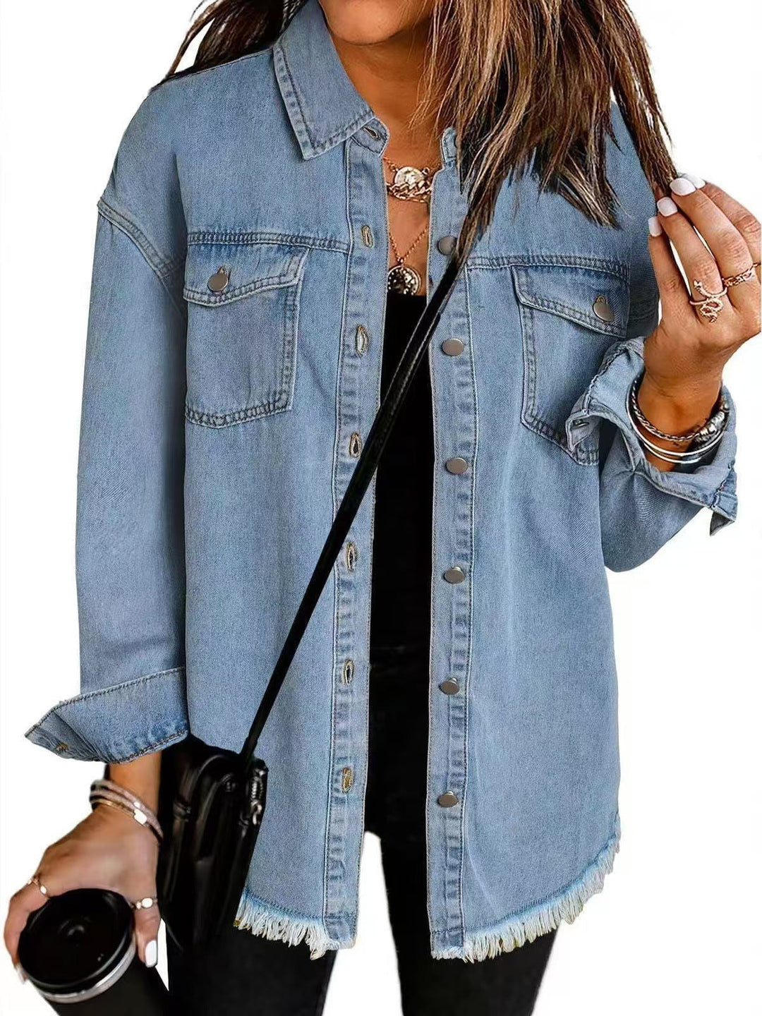 Longline Frayed Hem Denim Jacket