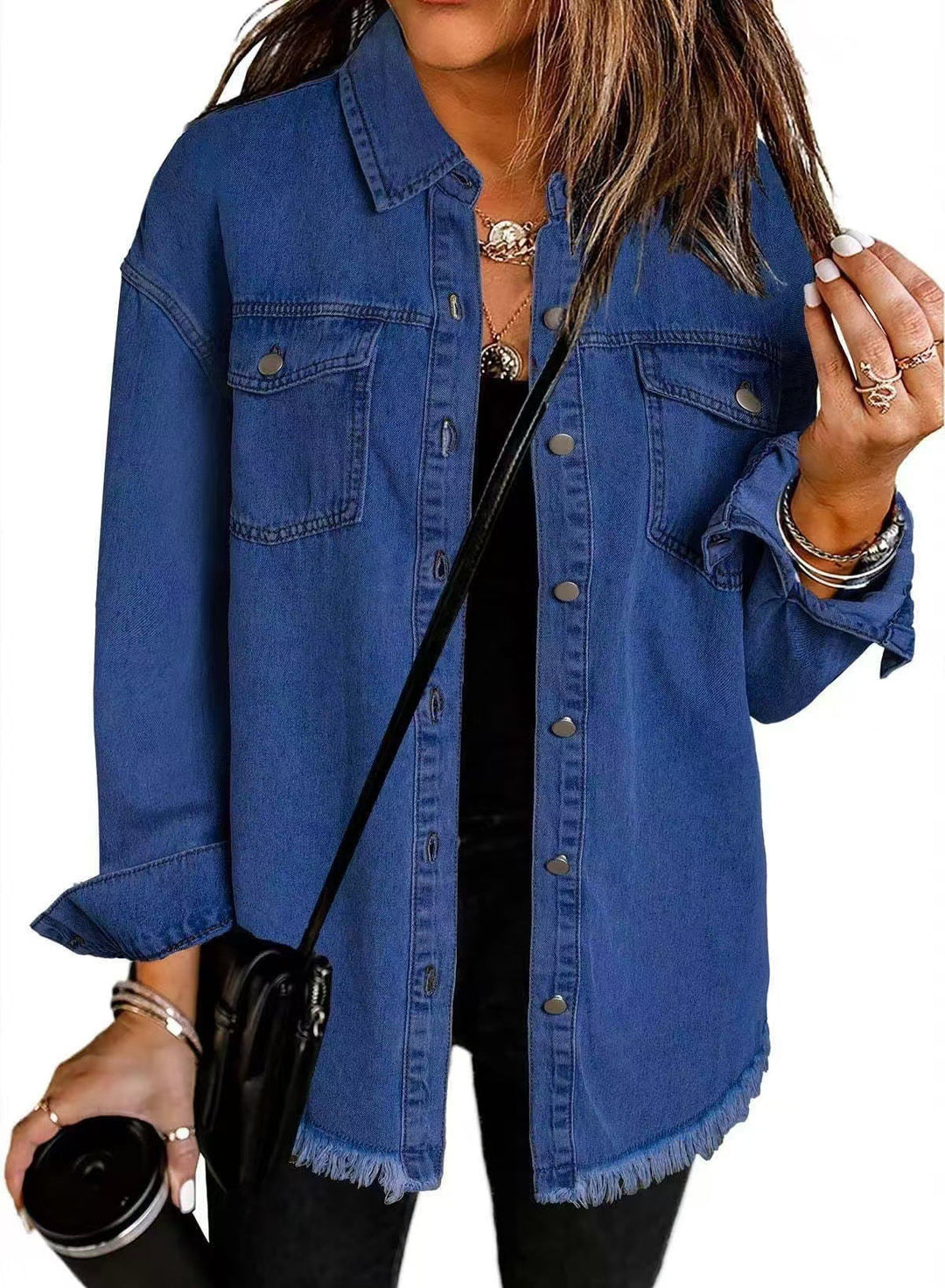 Longline Frayed Hem Denim Jacket