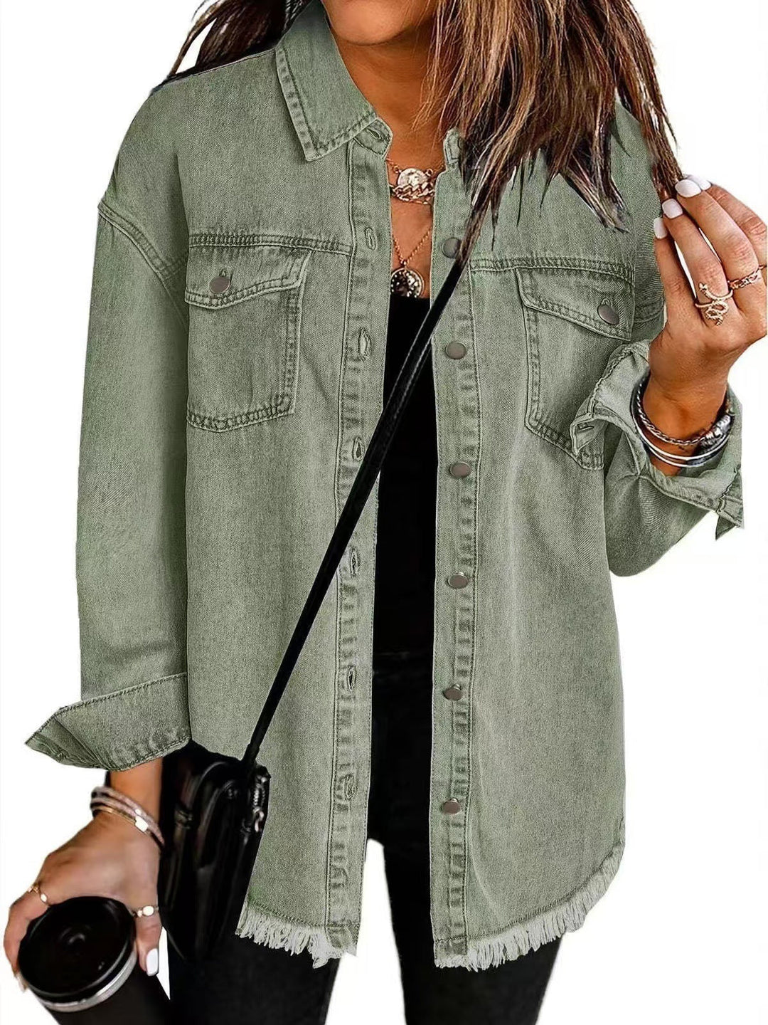 Longline Frayed Hem Denim Jacket
