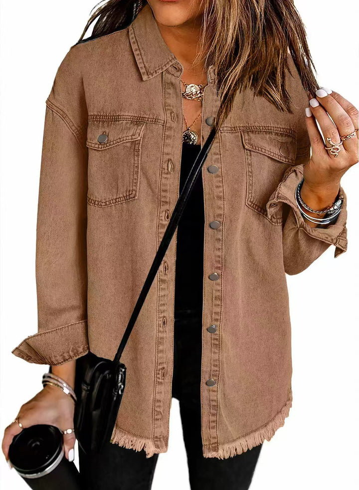 Longline Frayed Hem Denim Jacket