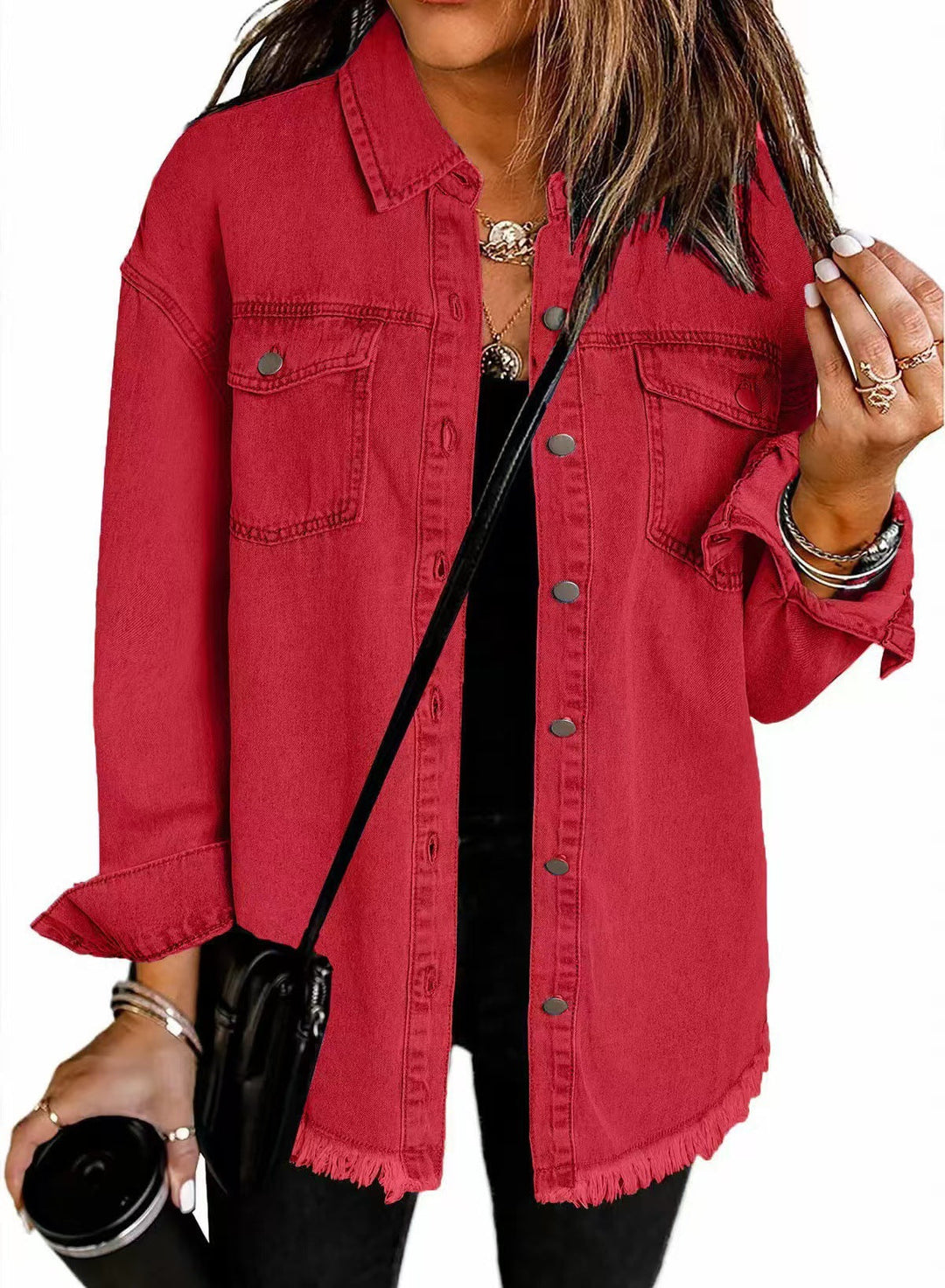 Longline Frayed Hem Denim Jacket