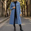 Light wash longline oversized denim coat with chest pockets