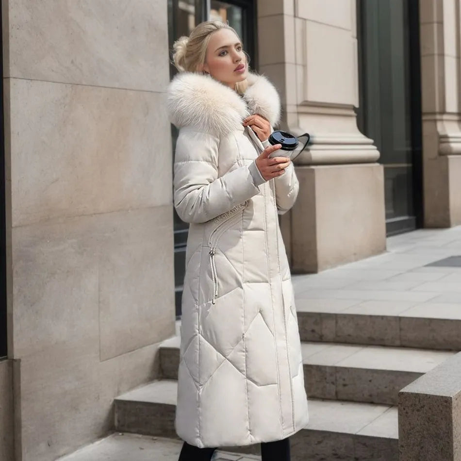 Longline Quilted Puffer Coat with High Collar