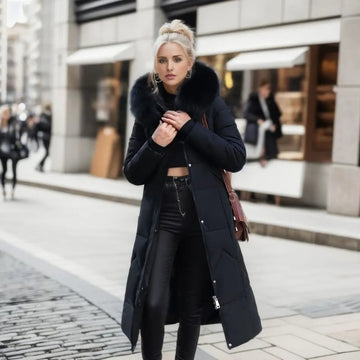 Longline Quilted Puffer Coat with High Collar