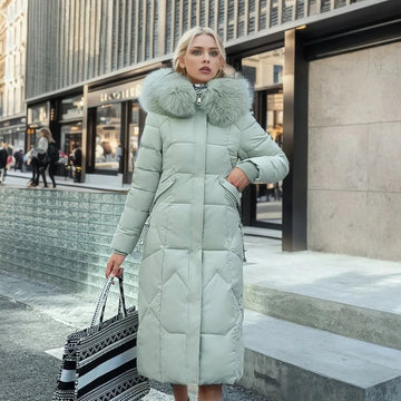 Longline Quilted Puffer Coat with High Collar