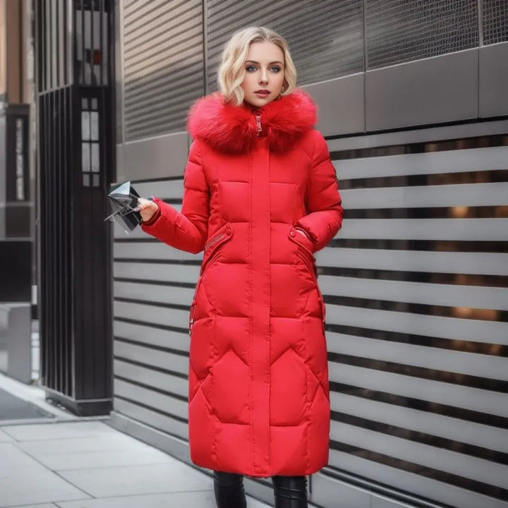 Longline Quilted Puffer Coat with High Collar