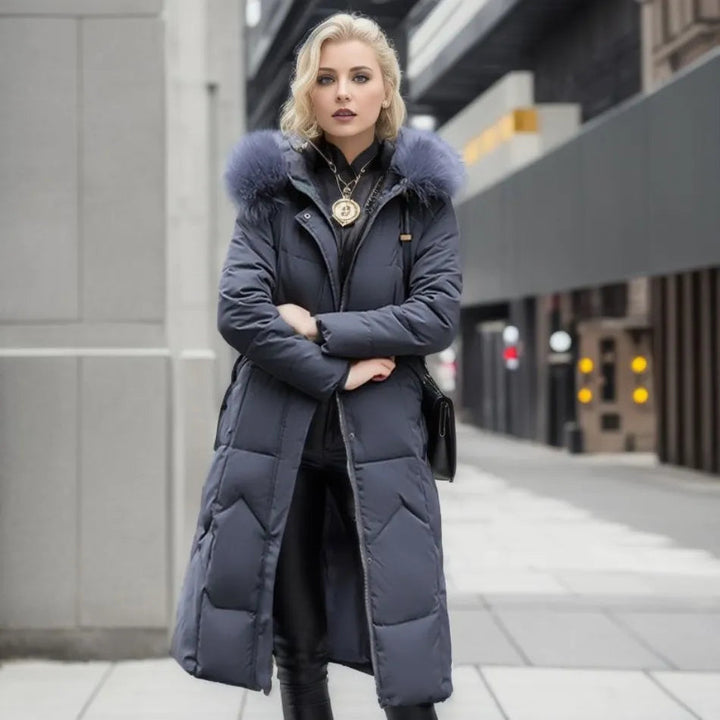 Longline Quilted Puffer Coat with High Collar