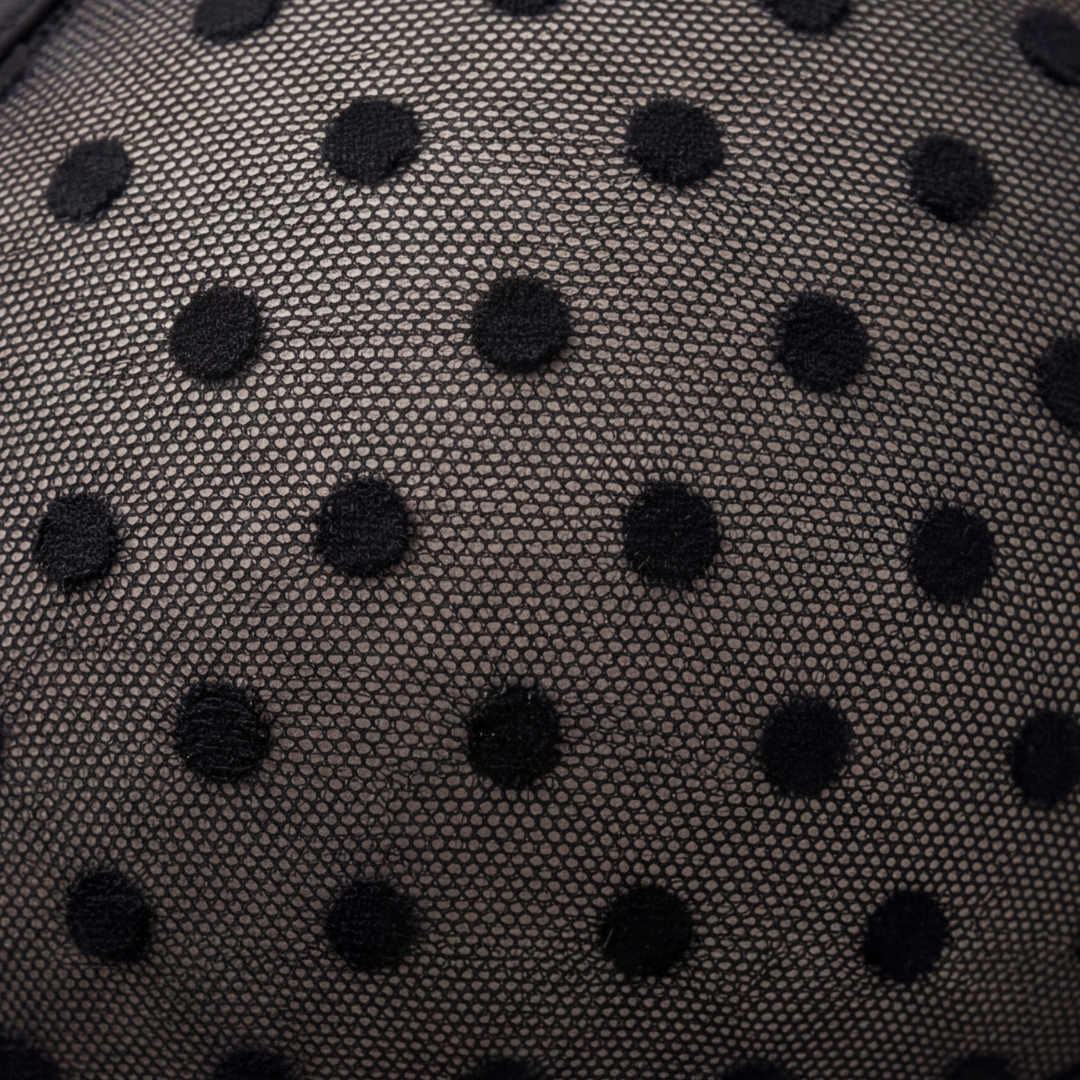 Close-up of the black dotted mesh fabric