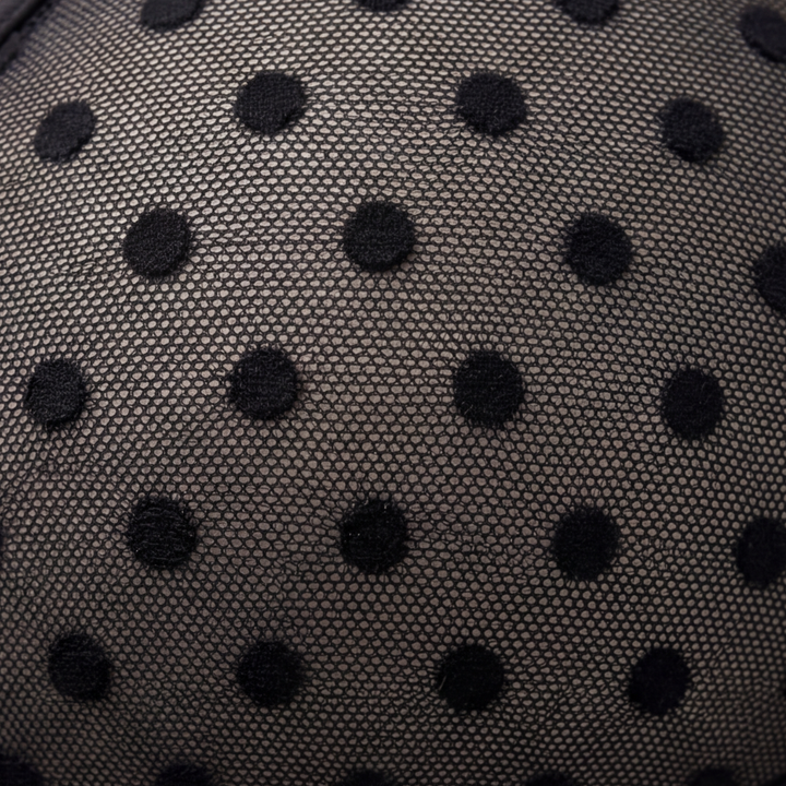 Close-up of the black dotted mesh fabric