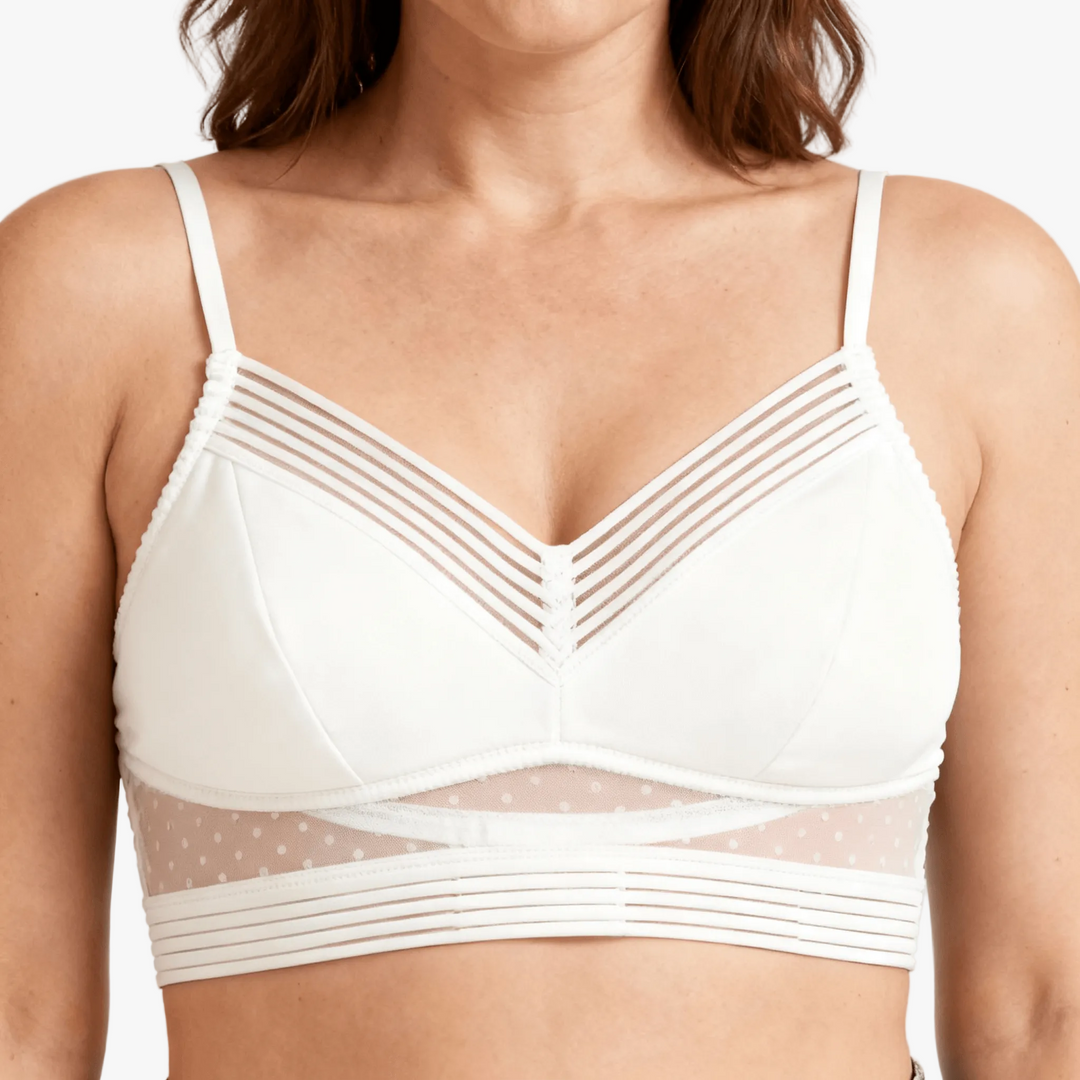 Ivory dotted mesh bralette with a banded underbust