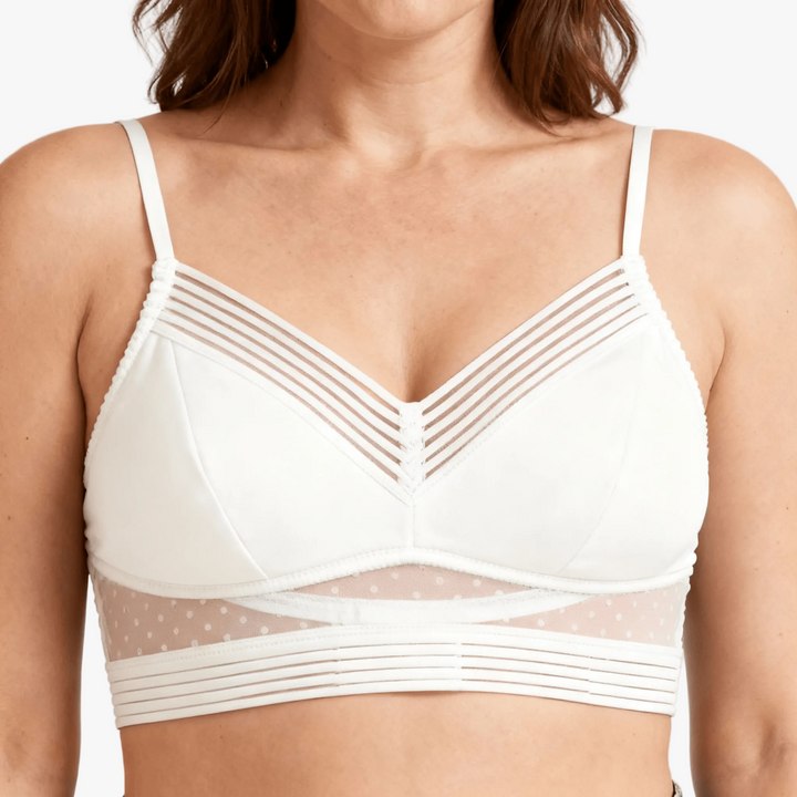 Ivory dotted mesh bralette with a banded underbust