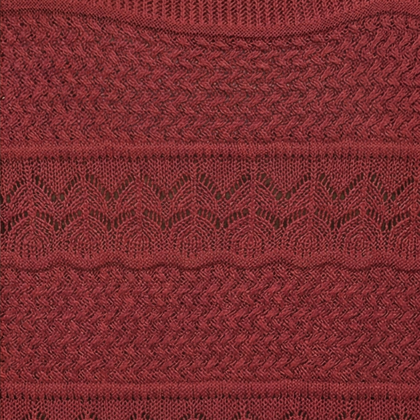 Close up of the mixed pointelle knit texture in burgundy