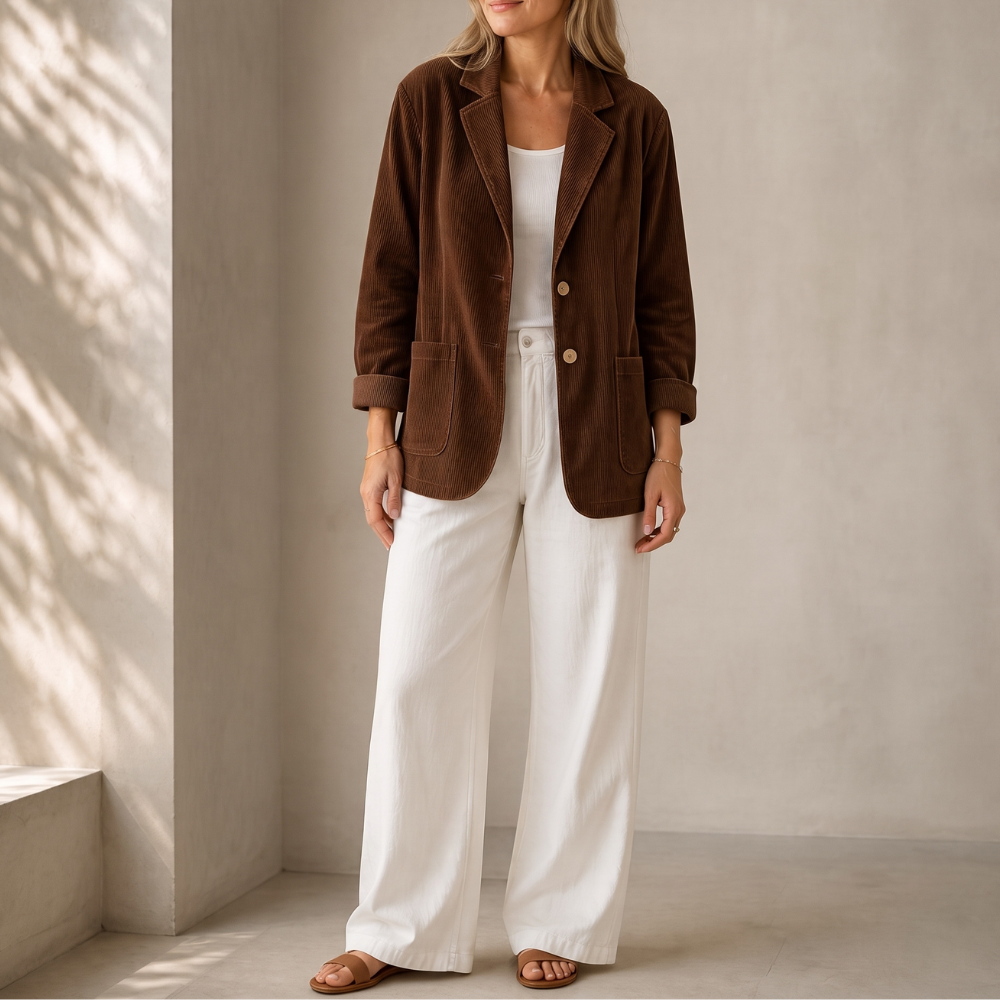 Chocolate brown corduroy blazer with a notch collar