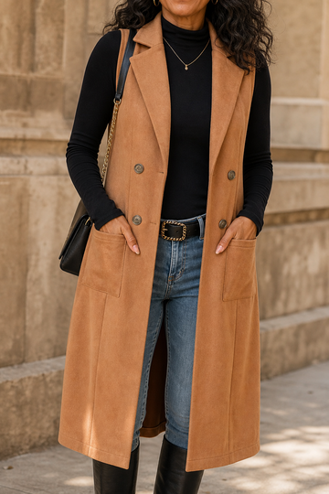 Open Front Longline Sleeveless Vest
