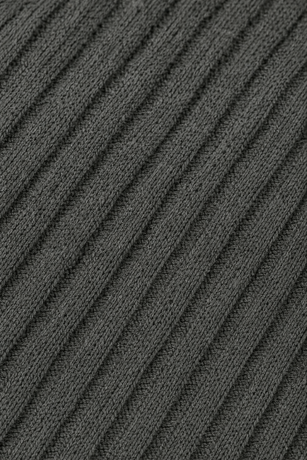 Close up of the charcoal ribbed knit texture