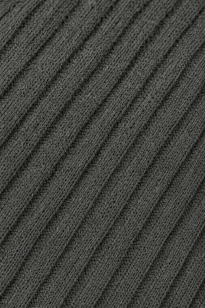 Close up of the charcoal ribbed knit texture