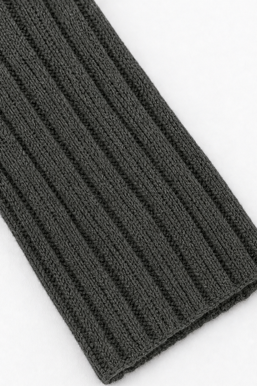Ribbed sleeve and cuff on a charcoal waterfall cardigan