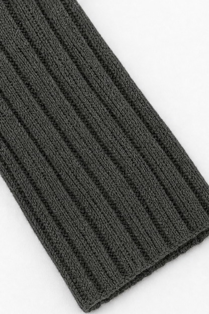 Ribbed sleeve and cuff on a charcoal waterfall cardigan