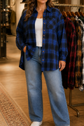 Red and black buffalo plaid oversized flannel shacket